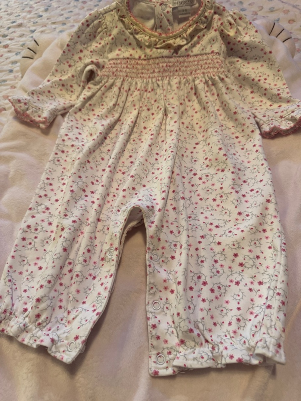 Kissy Kissy White Floral Smocked One-Piece Footie